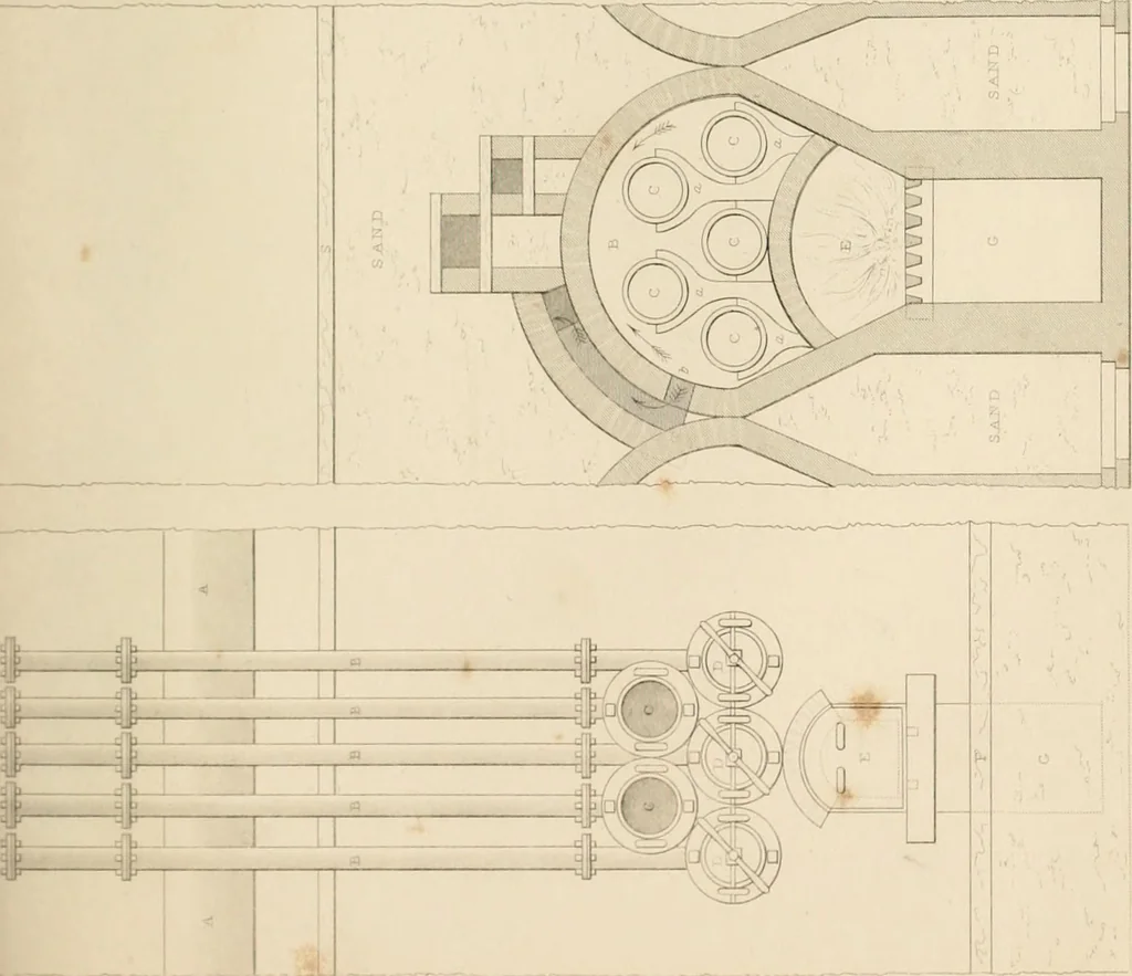 An illustration from Select designs for public buildings; consisting of plans, elevations, perspective views, sections, and details, of churches, chapels, schools, alms-houses, gas-works, markets, and other buildings erected for public purposes, 1842, leaf 176