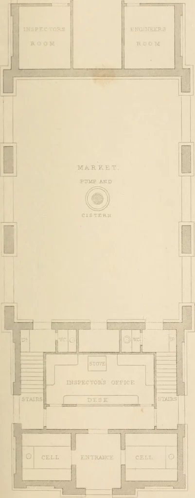 An illustration from Select designs for public buildings; consisting of plans, elevations, perspective views, sections, and details, of churches, chapels, schools, alms-houses, gas-works, markets, and other buildings erected for public purposes, 1842, leaf 186