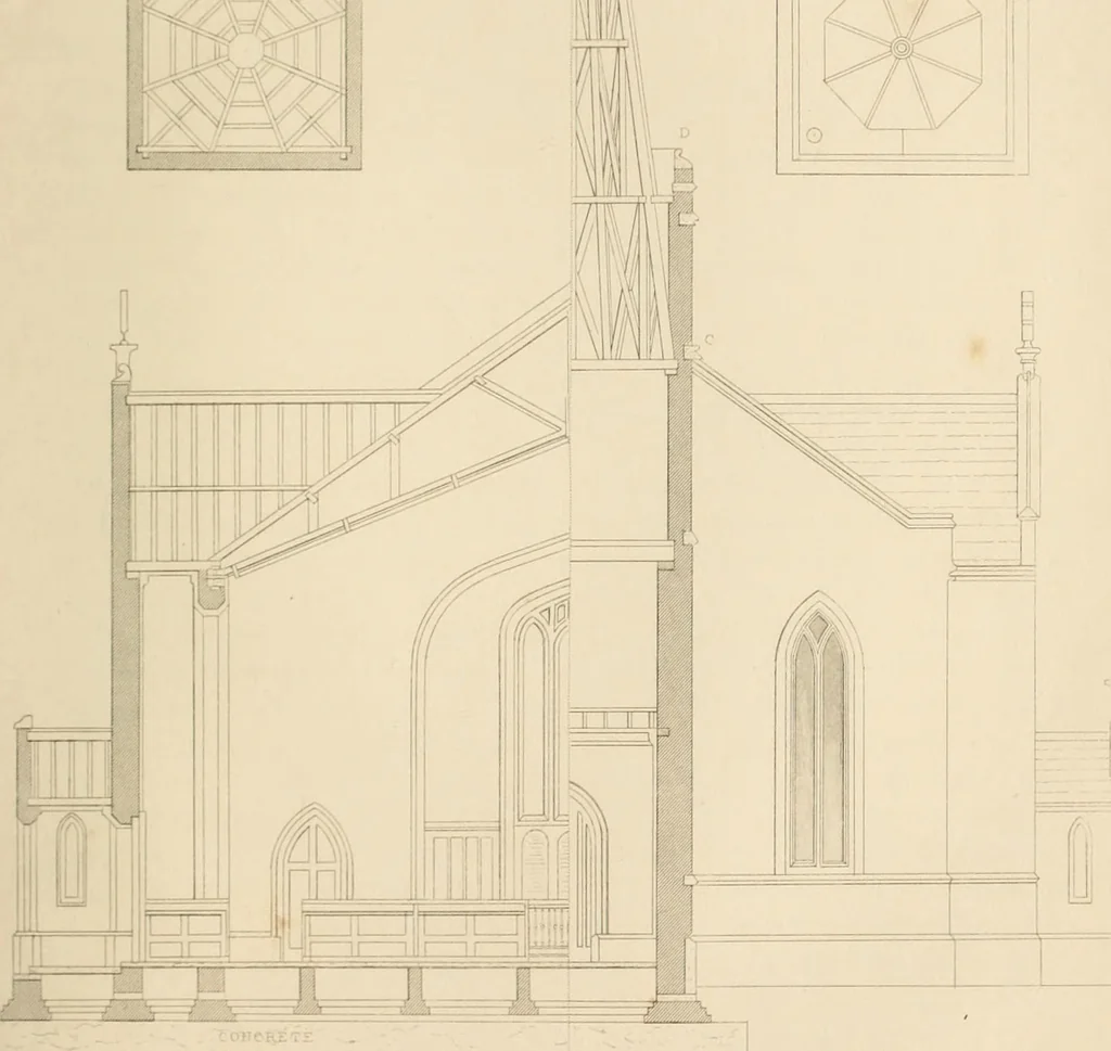 An illustration from Select designs for public buildings; consisting of plans, elevations, perspective views, sections, and details, of churches, chapels, schools, alms-houses, gas-works, markets, and other buildings erected for public purposes, 1842, leaf 198