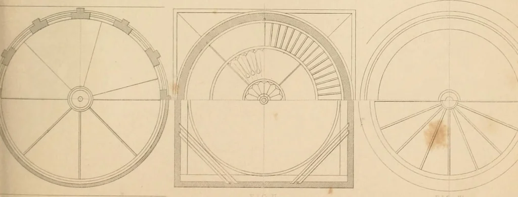 An illustration from Select designs for public buildings; consisting of plans, elevations, perspective views, sections, and details, of churches, chapels, schools, alms-houses, gas-works, markets, and other buildings erected for public purposes, 1842, leaf 218