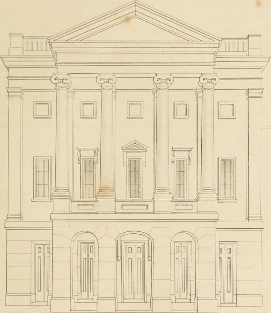 An illustration from Select designs for public buildings; consisting of plans, elevations, perspective views, sections, and details, of churches, chapels, schools, alms-houses, gas-works, markets, and other buildings erected for public purposes, 1842, leaf 224