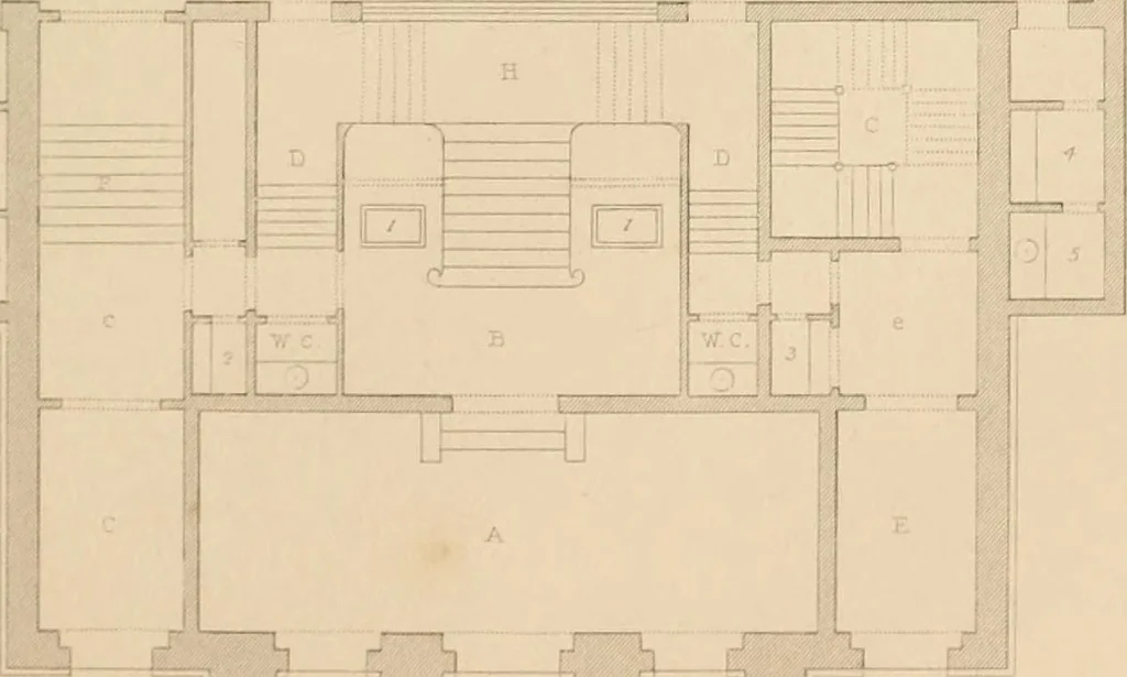 An illustration from Select designs for public buildings; consisting of plans, elevations, perspective views, sections, and details, of churches, chapels, schools, alms-houses, gas-works, markets, and other buildings erected for public purposes, 1842, leaf 226