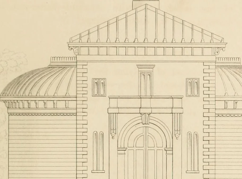 An illustration from Select designs for public buildings; consisting of plans, elevations, perspective views, sections, and details, of churches, chapels, schools, alms-houses, gas-works, markets, and other buildings erected for public purposes, 1842, leaf 244