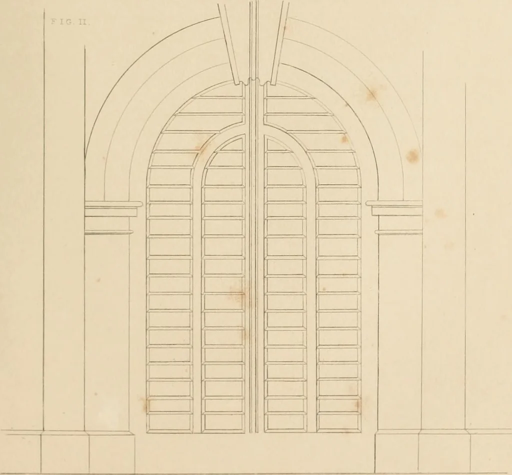 An illustration from Select designs for public buildings; consisting of plans, elevations, perspective views, sections, and details, of churches, chapels, schools, alms-houses, gas-works, markets, and other buildings erected for public purposes, 1842, leaf 246