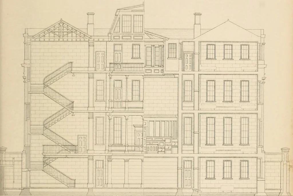 An illustration from Select designs for public buildings; consisting of plans, elevations, perspective views, sections, and details, of churches, chapels, schools, alms-houses, gas-works, markets, and other buildings erected for public purposes, 1842, leaf 258