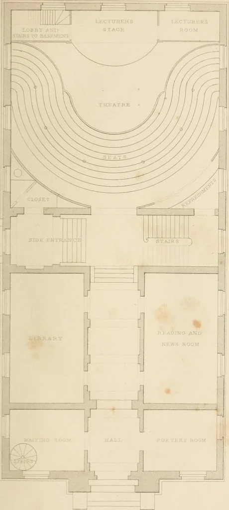 An illustration from Select designs for public buildings; consisting of plans, elevations, perspective views, sections, and details, of churches, chapels, schools, alms-houses, gas-works, markets, and other buildings erected for public purposes, 1842, leaf 26