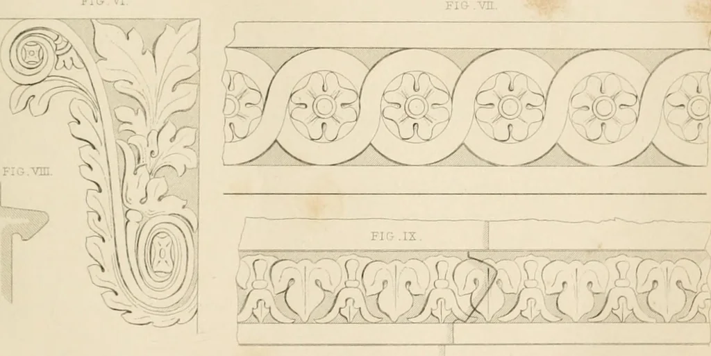 An illustration from Select designs for public buildings; consisting of plans, elevations, perspective views, sections, and details, of churches, chapels, schools, alms-houses, gas-works, markets, and other buildings erected for public purposes, 1842, leaf 28