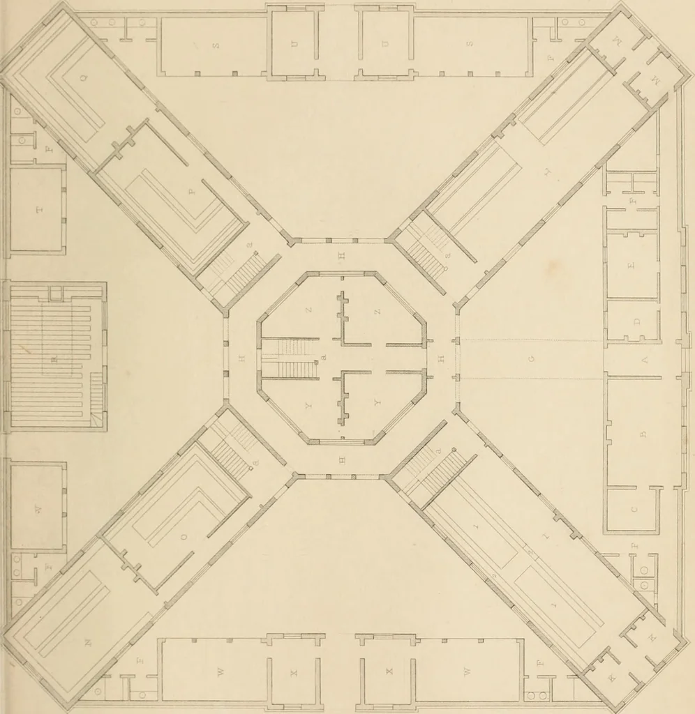 An illustration from Select designs for public buildings; consisting of plans, elevations, perspective views, sections, and details, of churches, chapels, schools, alms-houses, gas-works, markets, and other buildings erected for public purposes, 1842, leaf 286