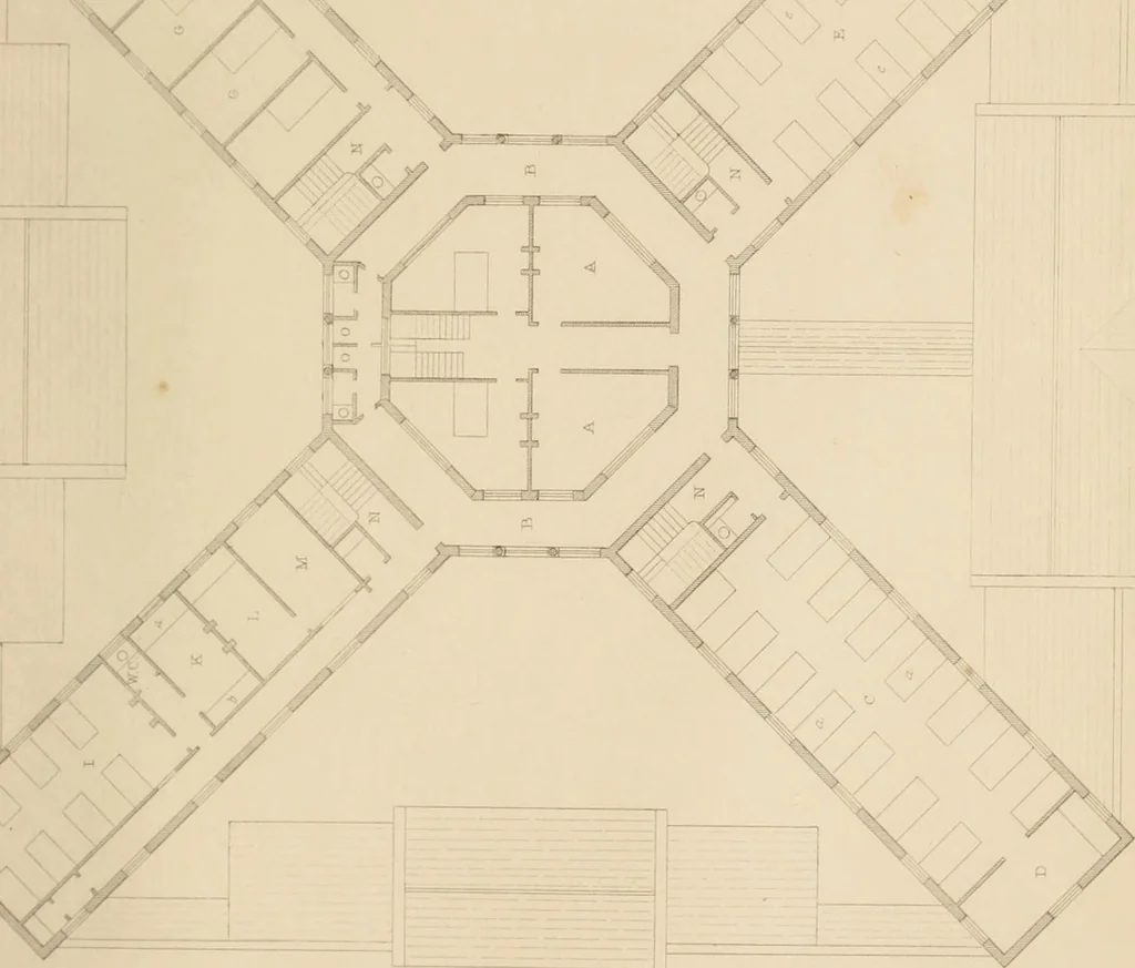 An illustration from Select designs for public buildings; consisting of plans, elevations, perspective views, sections, and details, of churches, chapels, schools, alms-houses, gas-works, markets, and other buildings erected for public purposes, 1842, leaf 288