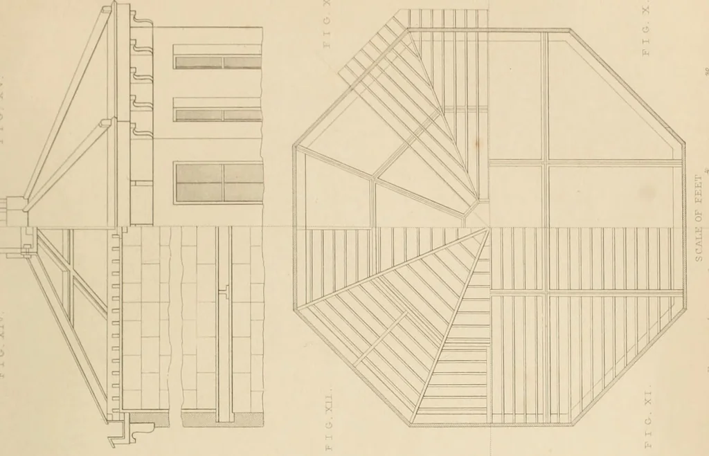 An illustration from Select designs for public buildings; consisting of plans, elevations, perspective views, sections, and details, of churches, chapels, schools, alms-houses, gas-works, markets, and other buildings erected for public purposes, 1842, leaf 290