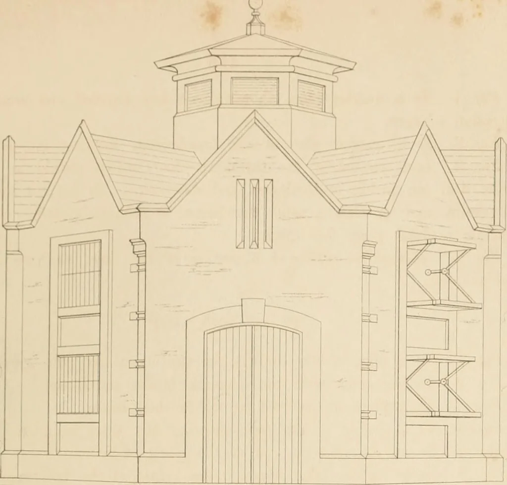 An illustration from Select designs for public buildings; consisting of plans, elevations, perspective views, sections, and details, of churches, chapels, schools, alms-houses, gas-works, markets, and other buildings erected for public purposes, 1842, leaf 296