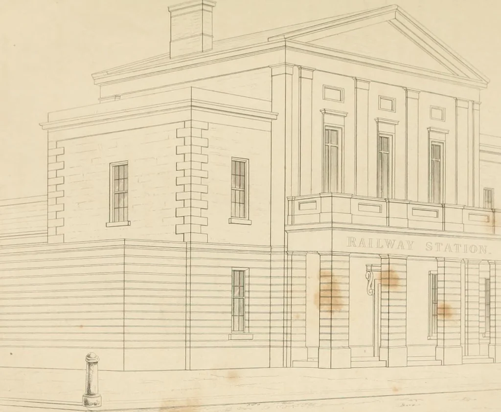 An illustration from Select designs for public buildings; consisting of plans, elevations, perspective views, sections, and details, of churches, chapels, schools, alms-houses, gas-works, markets, and other buildings erected for public purposes, 1842, leaf 48