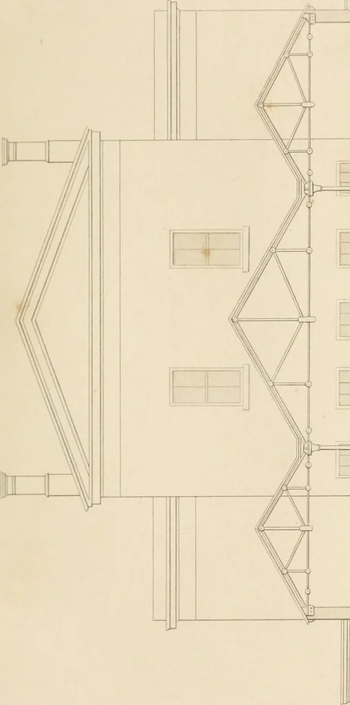 An illustration from Select designs for public buildings; consisting of plans, elevations, perspective views, sections, and details, of churches, chapels, schools, alms-houses, gas-works, markets, and other buildings erected for public purposes, 1842, leaf 52