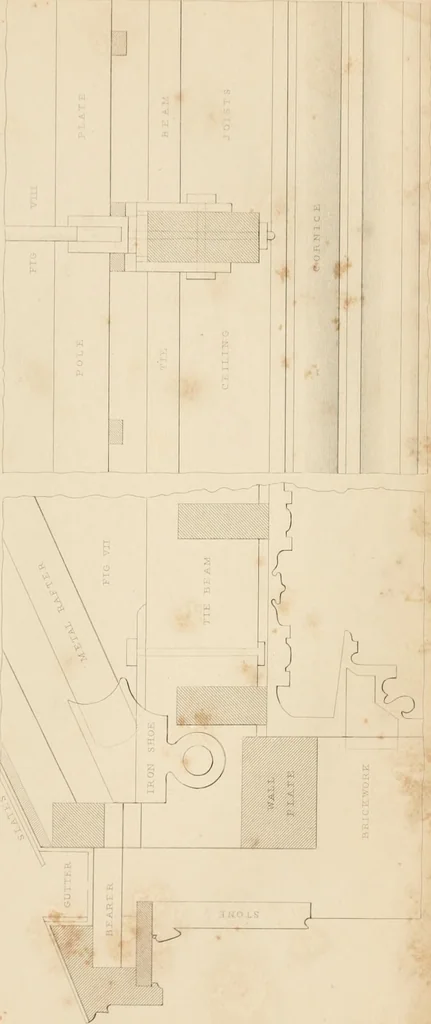 An illustration from Select designs for public buildings; consisting of plans, elevations, perspective views, sections, and details, of churches, chapels, schools, alms-houses, gas-works, markets, and other buildings erected for public purposes, 1842, leaf 54