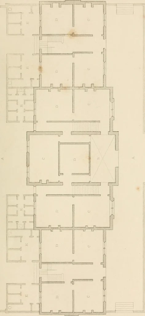 An illustration from Select designs for public buildings; consisting of plans, elevations, perspective views, sections, and details, of churches, chapels, schools, alms-houses, gas-works, markets, and other buildings erected for public purposes, 1842, leaf 66