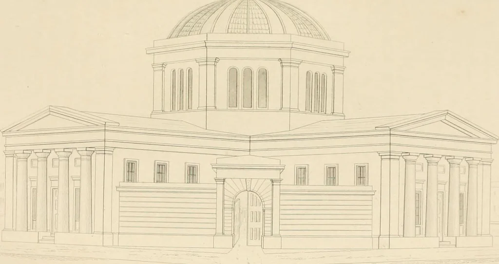 An illustration from Select designs for public buildings; consisting of plans, elevations, perspective views, sections, and details, of churches, chapels, schools, alms-houses, gas-works, markets, and other buildings erected for public purposes, 1842, leaf 74