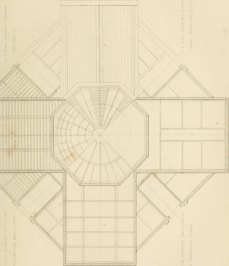 An illustration from Select designs for public buildings; consisting of plans, elevations, perspective views, sections, and details, of churches, chapels, schools, alms-houses, gas-works, markets, and other buildings erected for public purposes, 1842, leaf 78