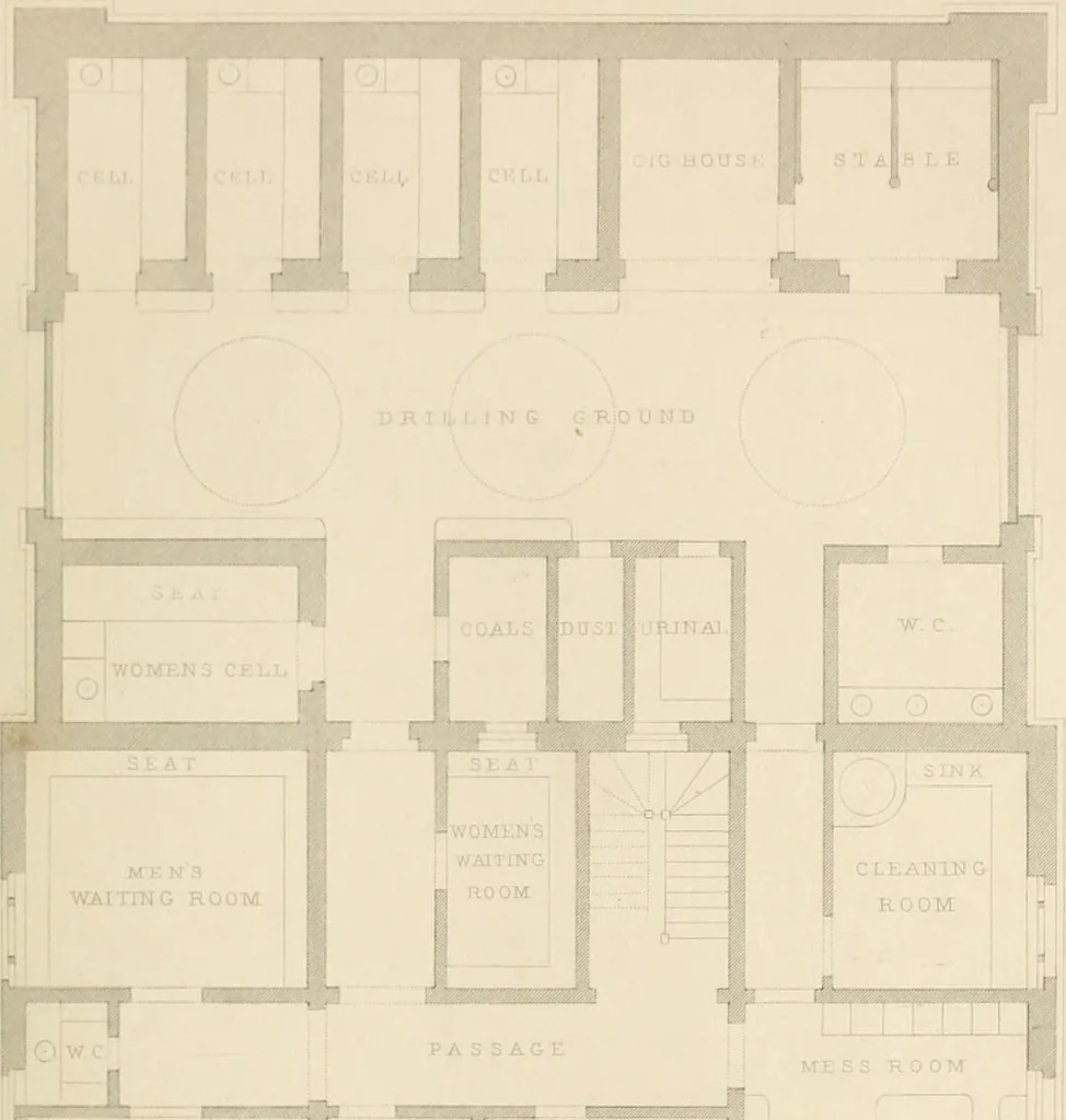 An illustration from Select designs for public buildings; consisting of plans, elevations, perspective views, sections, and details, of churches, chapels, schools, alms-houses, gas-works, markets, and other buildings erected for public purposes, 1842, leaf 86