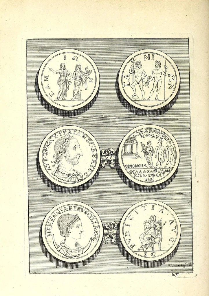 An illustration from Selectiora numismata in aere maximi moduli e museo illustrissimi D.D. Francisci de Camps ..., 1694, leaf 212