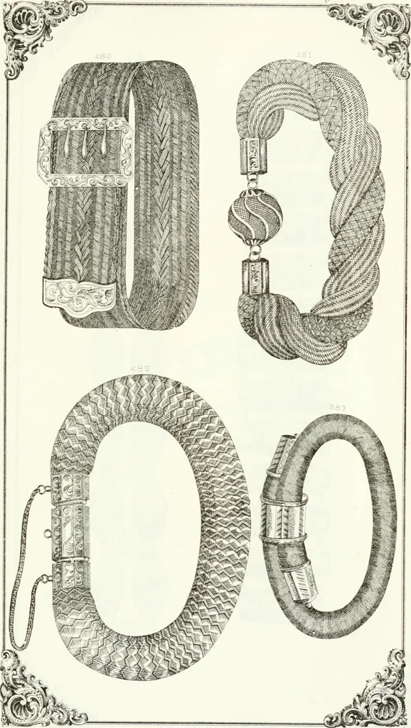 An illustration from Self-instructor in the art of hair work, dressing hair, making curls, switches, braids, and hair jewelry of every description, 1867, leaf 232