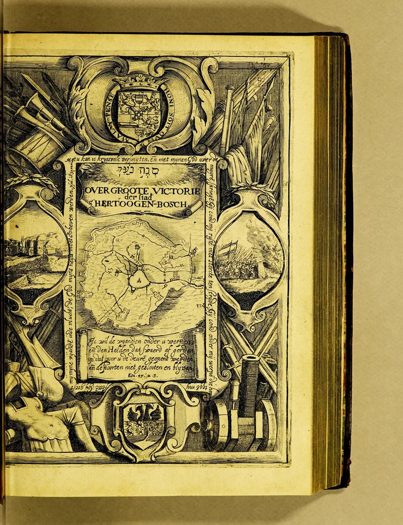An illustration from Sené-boher. : Brandende-bosch uyt welckers voncken, d' over-groote victorie vande sterke stadt s' Hertoghen-bosch, door Gods sonderlinghe ghenade, op den 17. septembris, 1629 ... ontstaen is. ..., 1630, leaf 193