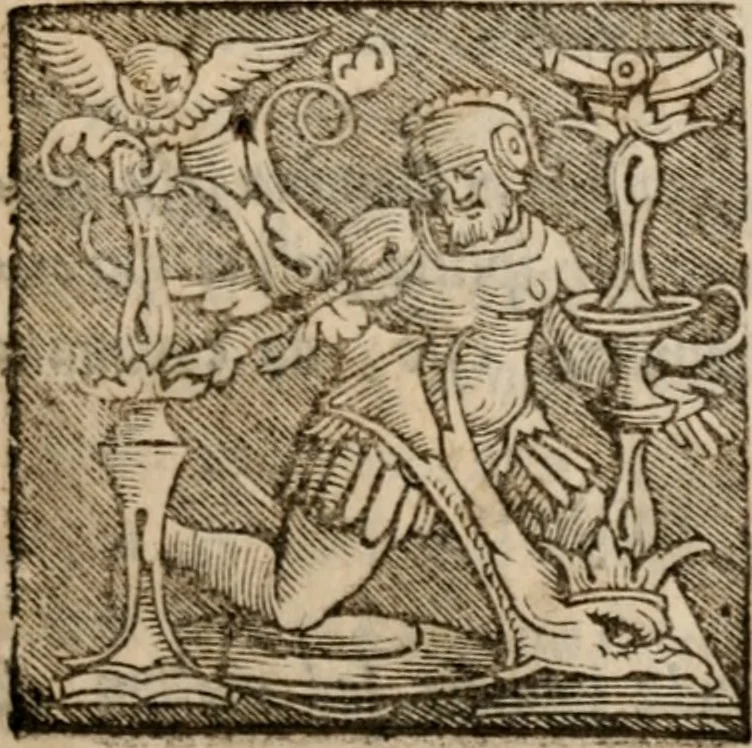 An illustration from Sentenciae ex doctoribvs collectae, qvas papistæ ualde impudenter hodie damnant, 1536, leaf 128