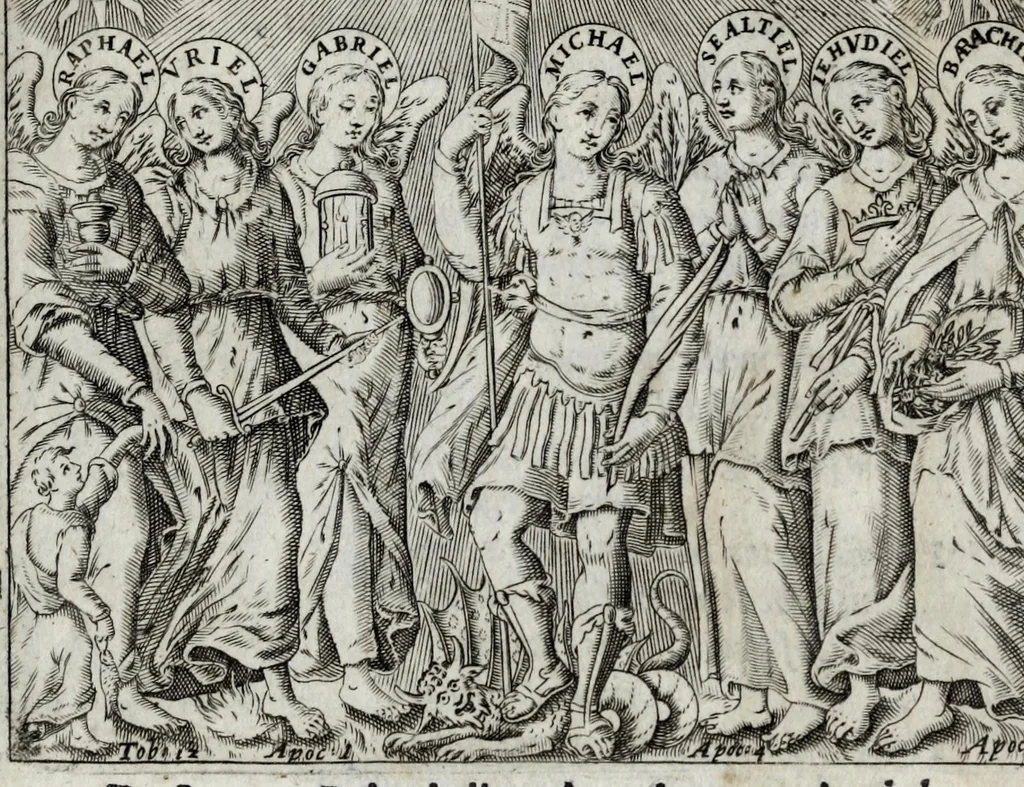 An illustration from Septem principum angelorum : orationes cum antiquis imaginibus, 1555, leaf 19