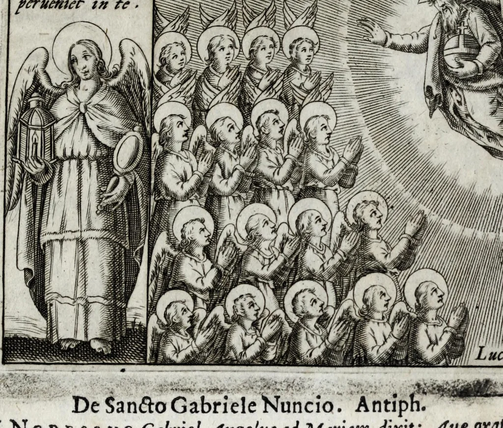 An illustration from Septem principum angelorum : orationes cum antiquis imaginibus, 1555, leaf 23