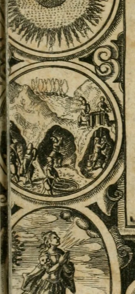 An illustration from Septimana philosophica : qua aenigmata avreola de omni natvrae genere a Salomone Israëlitarum sapientissimo rege, & Arabiae regina Saba, nec non Hyramo, Tyri principe, sibi inuicem in modum colloquii proponuntur & enodantur ..., 1620, leaf 6