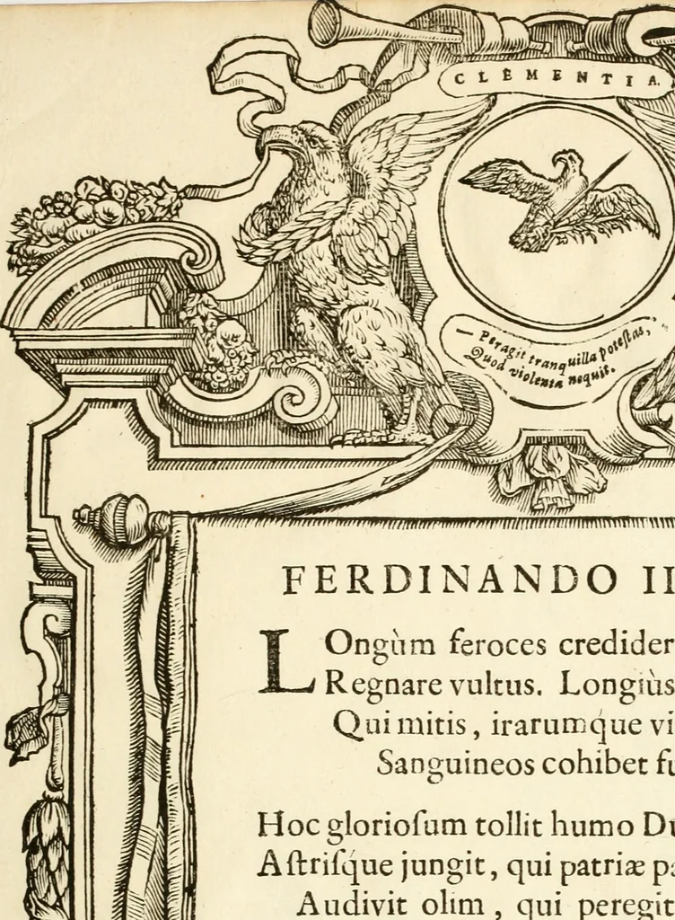 An illustration from Serenissimorum pientissimorumque principum austriacorum symbola et elogia, 1647, leaf 36