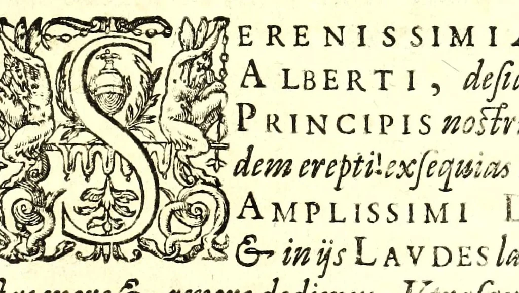 An illustration from Sereniss. principis Alberti Austriae Archiducis VII, Brabantiae Ducis I laudatio funebris, 1621, leaf 5