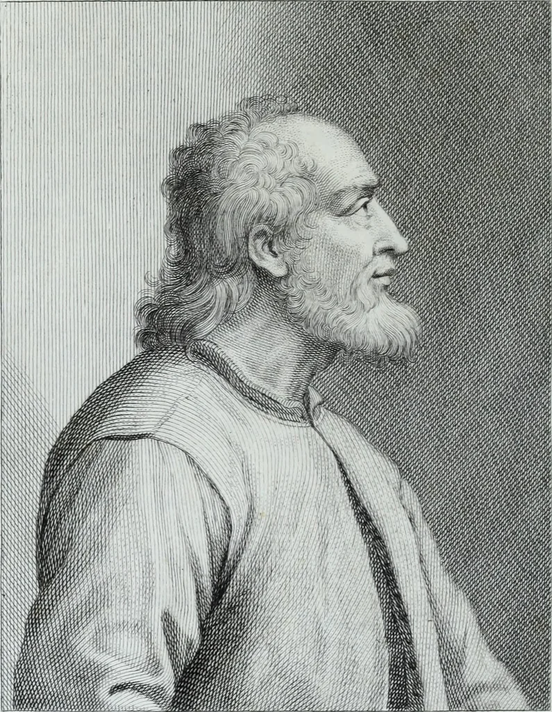 An illustration from Serie degli uomini i più illustri nella pittura, scultura, e architettura : con i loro elogi, e ritratti incisi in rame cominciando dalla sua prima restaurazione fino ai tempi presenti .., 1769, leaf 177