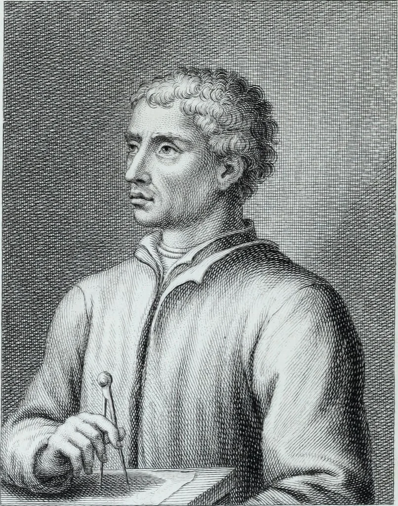 An illustration from Serie degli uomini i più illustri nella pittura, scultura, e architettura : con i loro elogi, e ritratti incisi in rame cominciando dalla sua prima restaurazione fino ai tempi presenti .., 1769, leaf 165