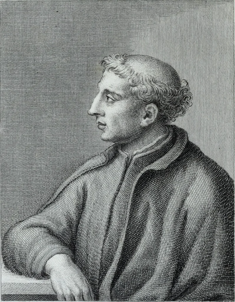 An illustration from Serie degli uomini i più illustri nella pittura, scultura, e architettura : con i loro elogi, e ritratti incisi in rame cominciando dalla sua prima restaurazione fino ai tempi presenti .., 1769, leaf 71