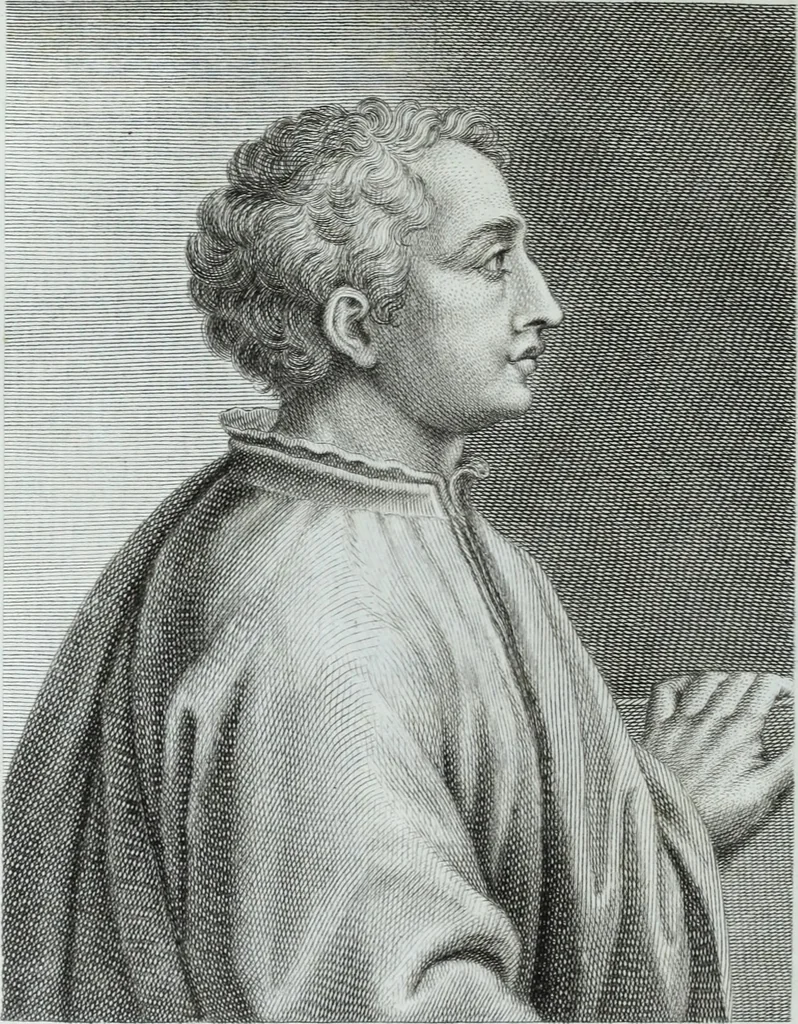 An illustration from Serie degli uomini i più illustri nella pittura, scultura, e architettura : con i loro elogi, e ritratti incisi in rame cominciando dalla sua prima restaurazione fino ai tempi presenti .., 1769, leaf 125