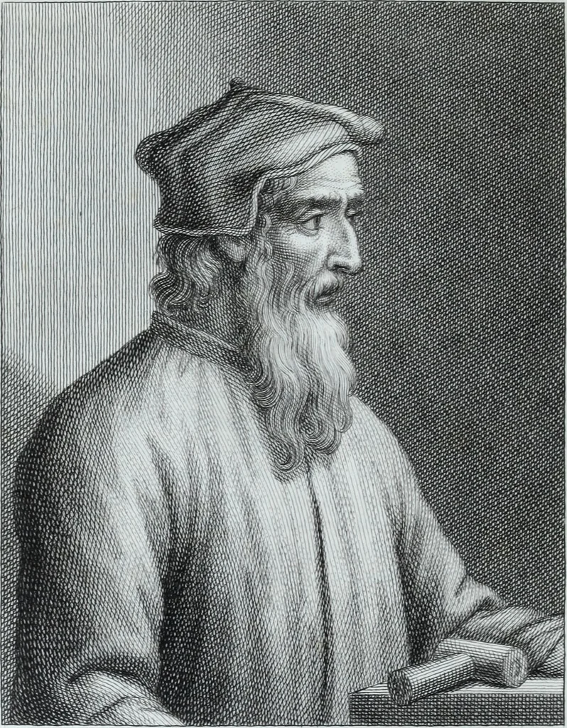 An illustration from Serie degli uomini i più illustri nella pittura, scultura, e architettura : con i loro elogi, e ritratti incisi in rame cominciando dalla sua prima restaurazione fino ai tempi presenti .., 1769, leaf 143