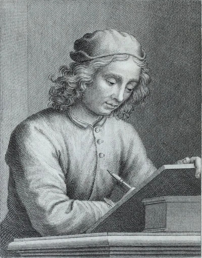 An illustration from Serie degli uomini i più illustri nella pittura, scultura, e architettura : con i loro elogi, e ritratti incisi in rame cominciando dalla sua prima restaurazione fino ai tempi presenti .., 1769, leaf 111
