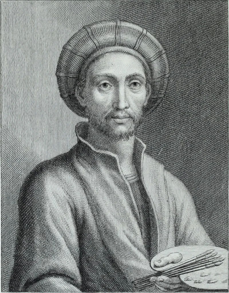 An illustration from Serie degli uomini i più illustri nella pittura, scultura, e architettura : con i loro elogi, e ritratti incisi in rame cominciando dalla sua prima restaurazione fino ai tempi presenti .., 1769, leaf 93