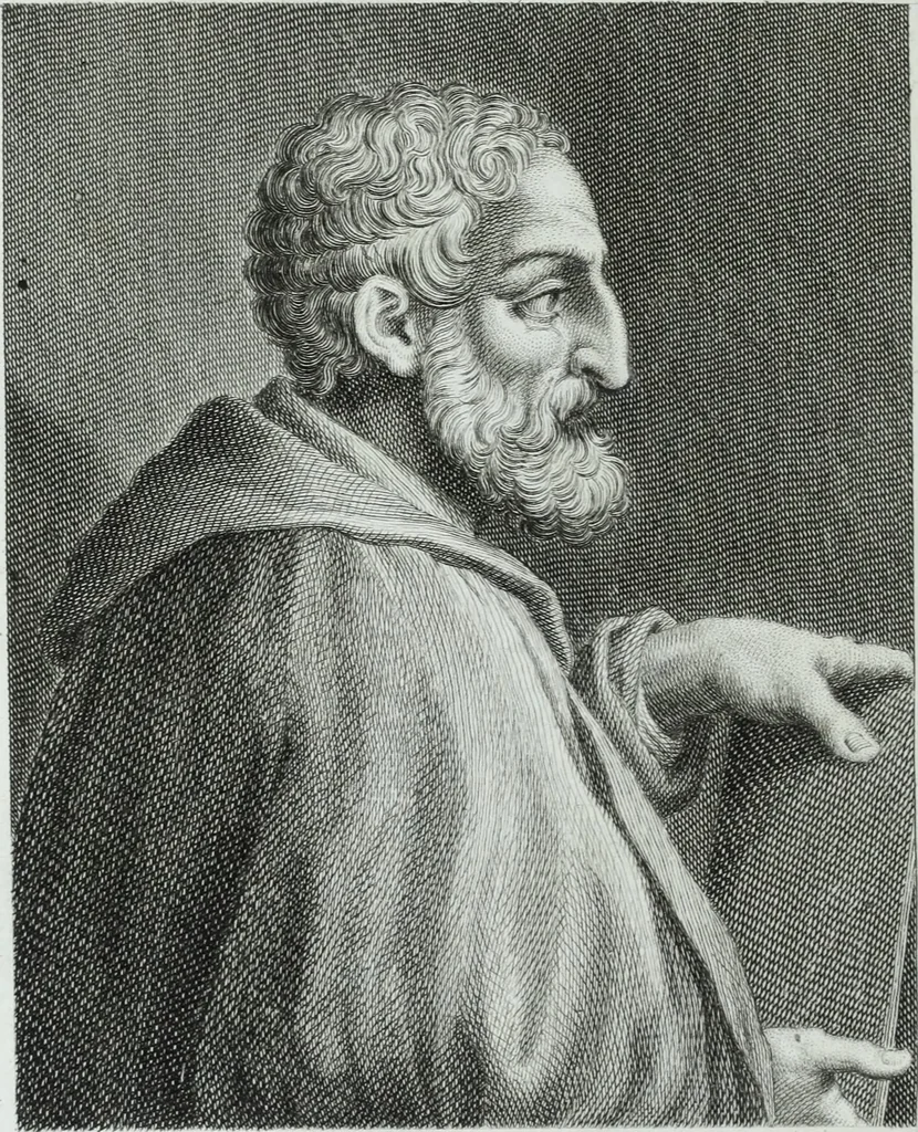 An illustration from Serie degli uomini i più illustri nella pittura, scultura, e architettura : con i loro elogi, e ritratti incisi in rame cominciando dalla sua prima restaurazione fino ai tempi presenti .., 1769, leaf 43