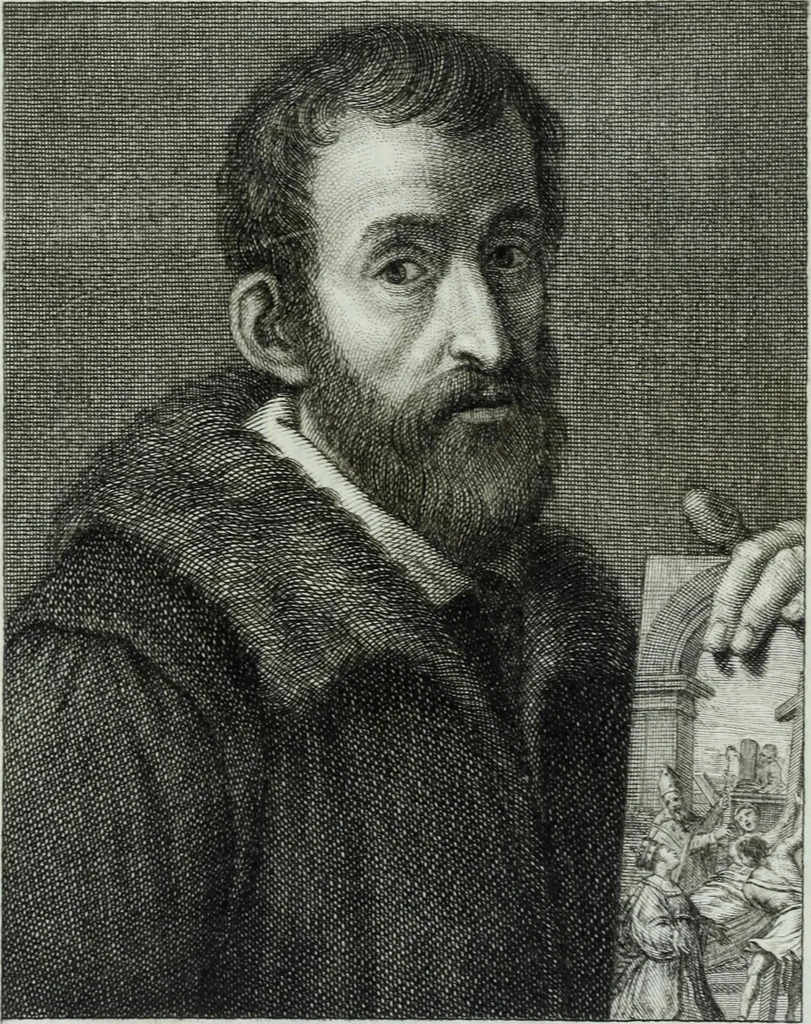 An illustration from Serie degli uomini i più illustri nella pittura, scultura, e architettura : con i loro elogi, e ritratti incisi in rame cominciando dalla sua prima restaurazione fino ai tempi presenti .., 1769, leaf 107