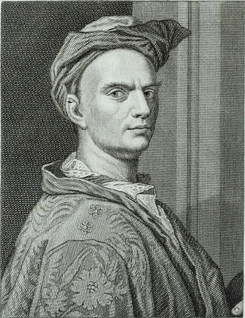 An illustration from Serie degli uomini i più illustri nella pittura, scultura, e architettura : con i loro elogi, e ritratti incisi in rame cominciando dalla sua prima restaurazione fino ai tempi presenti .., 1769, leaf 201