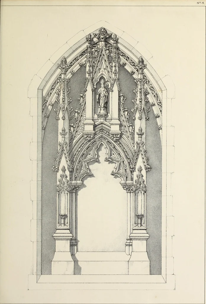 An illustration from A series of designs for Gothic monuments, churchyard crosses, sepulchral slabs, and head crosses; together with remarks on some modern erections, and their assumed connection with ecclesiastical buildings--pagan symbolism--unchristian character--position--inscription, etc., etc., 1852, leaf 32