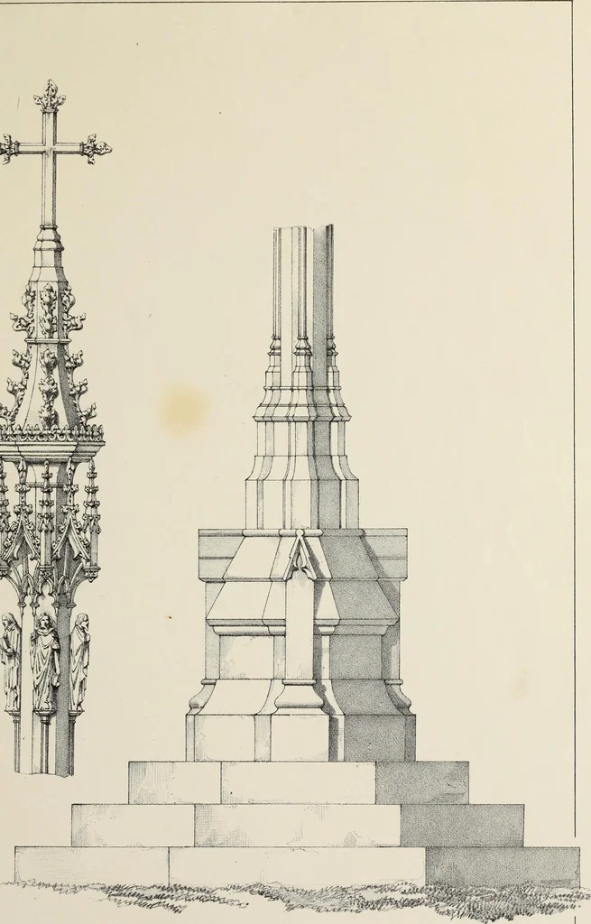 An illustration from A series of designs for Gothic monuments, churchyard crosses, sepulchral slabs, and head crosses; together with remarks on some modern erections, and their assumed connection with ecclesiastical buildings--pagan symbolism--unchristian character--position--inscription, etc., etc., 1852, leaf 44