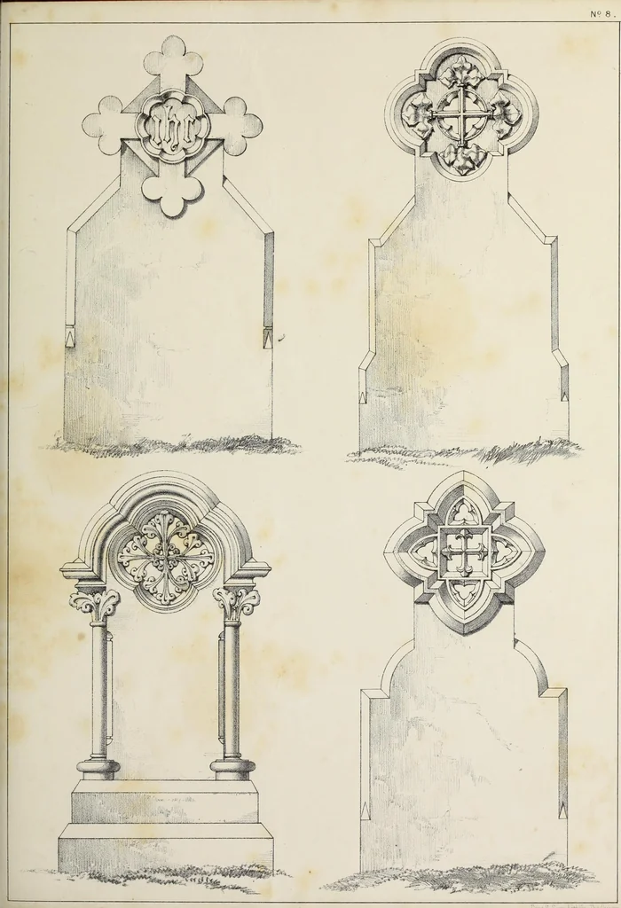 An illustration from A series of designs for Gothic monuments, churchyard crosses, sepulchral slabs, and head crosses; together with remarks on some modern erections, and their assumed connection with ecclesiastical buildings--pagan symbolism--unchristian character--position--inscription, etc., etc., 1852, leaf 48