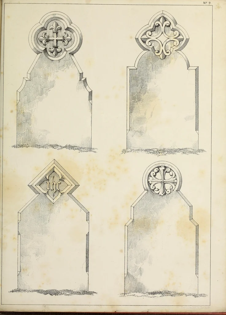 An illustration from A series of designs for Gothic monuments, churchyard crosses, sepulchral slabs, and head crosses; together with remarks on some modern erections, and their assumed connection with ecclesiastical buildings--pagan symbolism--unchristian character--position--inscription, etc., etc., 1852, leaf 52
