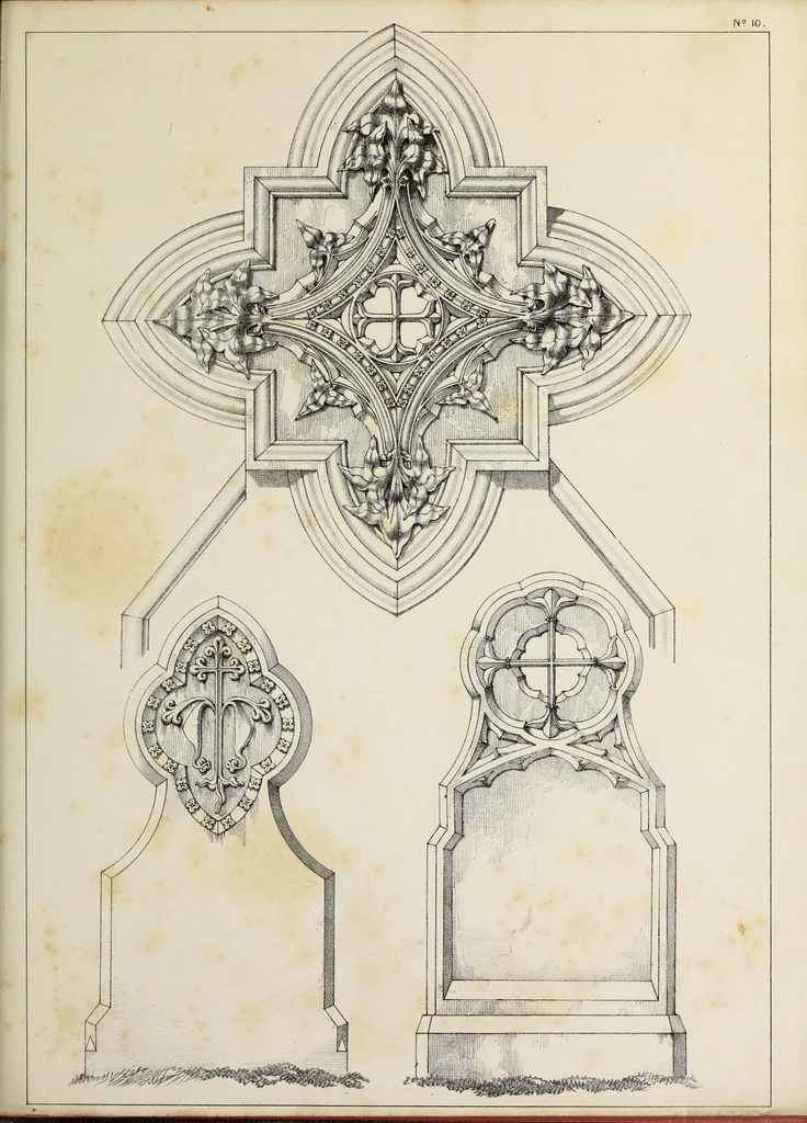 An illustration from A series of designs for Gothic monuments, churchyard crosses, sepulchral slabs, and head crosses; together with remarks on some modern erections, and their assumed connection with ecclesiastical buildings--pagan symbolism--unchristian character--position--inscription, etc., etc., 1852, leaf 56