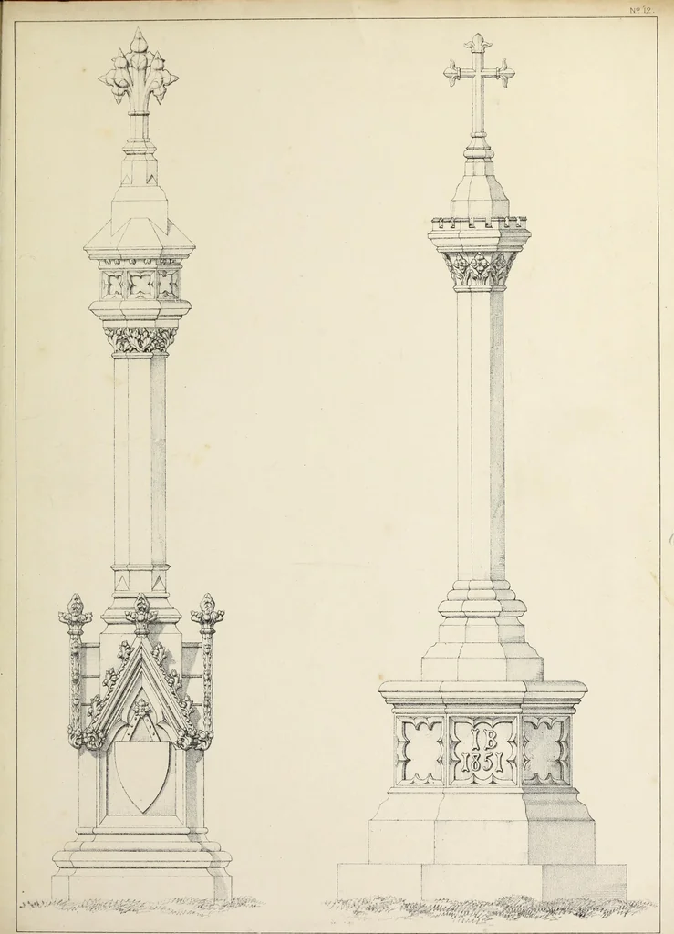 An illustration from A series of designs for Gothic monuments, churchyard crosses, sepulchral slabs, and head crosses; together with remarks on some modern erections, and their assumed connection with ecclesiastical buildings--pagan symbolism--unchristian character--position--inscription, etc., etc., 1852, leaf 64