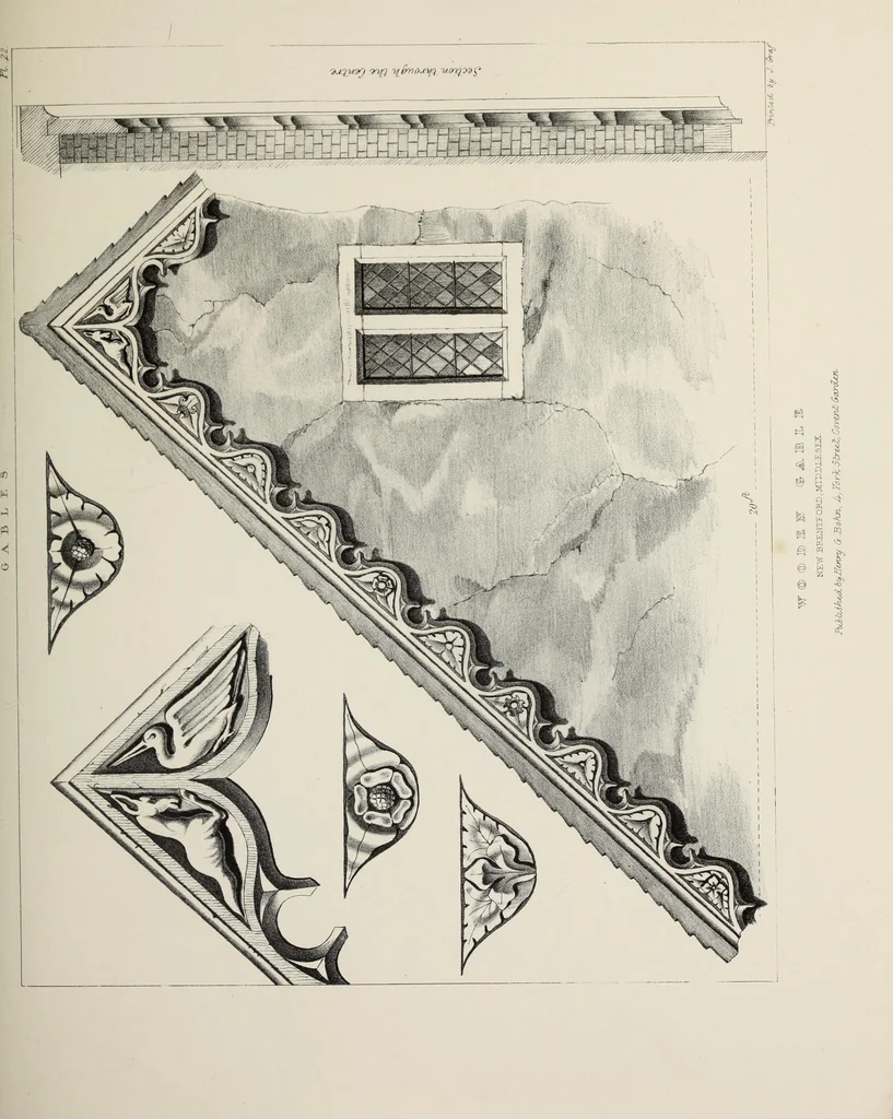 An illustration from A series of ornamental timber gables : from existing examples in England and France, of the sixteenth century, 1831, leaf 108