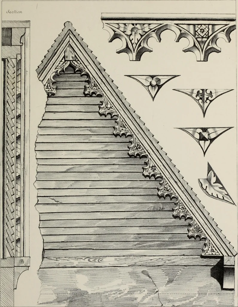 An illustration from A series of ornamental timber gables : from existing examples in England and France, of the sixteenth century, 1831, leaf 112