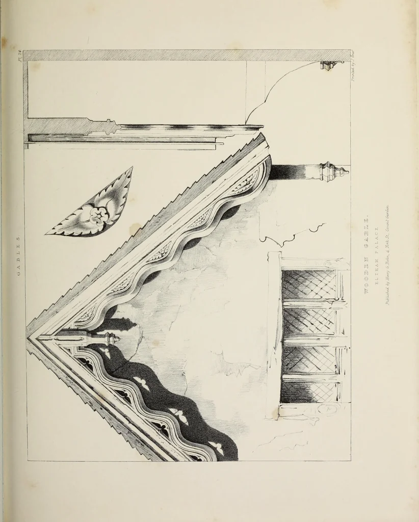 An illustration from A series of ornamental timber gables : from existing examples in England and France, of the sixteenth century, 1831, leaf 116